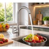 Mixsa Lüx Premium Inox Mutfak Bataryası Çift Su Girişli Eviye Bataryası Çeşmesi Musluğu - Gri