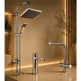 Mixsa Lüx Premium Krom 3'lü Set Robot Duş Seti Sabit Lavabo 3 Yollu Arıtma Musluğu Çeşmesi Bataryası Banyo Mutfak Seti - Gri