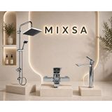 Mixsa Lüx Premium Krom Robot Duş Seti Kare Banyo Bataryası Çanak Lavabo Bataryası 3'lü Set Zarif ve Şık Tasarım