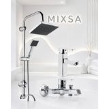 Mixsa Lüx Premium Krom Robot Duş Seti Kare Banyo-Lavabo Bataryası 3'lü Set Kare Model Şık Tasarım Avantaj Seti