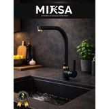 Mixsa Lüx Siyah-Gold Armut Balıksırtı Mutfak Eviye Bataryası, Musluğu, Çeşmesi Çift Su Girişli