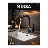 Mixsa Lüx Siyah-Gold Armut Baston Borulu Banyo Lavabo Bataryası, Musluğu, Çeşmesi Çift Su Girişli