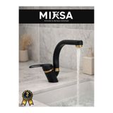 MİXSA Lüx Siyah-Gold Balıksırtı Borulu Banyo Lavabo Bataryası, Musluğu, Çift Su Girişli