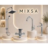 Mixsa Premium Krom Robot Duş Seti Kare Banyo Bataryası Çanak Lavabo Bataryası Lüx Mutfak Bataryası 4'lü Set