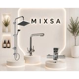 Mixsa Premium Robot Duş Seti Krom Kare Banyo Bataryası 3 Yollu Arıtmalı Mutfak Bataryası Lüx 3'lü Set