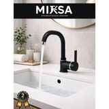 Mixsa Siyah-Krom Armut Köşe Borulu Banyo Lavabo Bataryası Çeşmesi Musluğu Çift Su Girişli