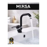 Mixsa Siyah-Krom Köşe Borulu Banyo Lavabo Bataryası, Musluğu, Çeşmesi Çift Su Girişli