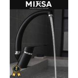 Mixsa Siyah-Krom Mix Kuğu Banyo Lavabo Bataryası, Musluğu, Çeşmesi Çift Su Girişli