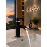 Mixsa Siyah Lüx Premium Pirinç Sabit Lavabo Bataryası Özel Tasarım Çift Su Girişli Lavabo Bataryası Çeşmesi Musluğu