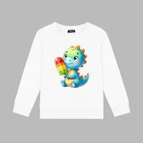 Mixxi Fashion Dondurma Yiyen Sevimli Dinazor Baskılı 3 Iplik Bisiklet Yaka Kız Çocuk Sweatshirt (4-13 Yaş) - Beyaz - 10 - 11 Yaş