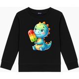 Mixxi Fashion Dondurma Yiyen Sevimli Dinazor Baskılı 3 Iplik Bisiklet Yaka Kız Çocuk Sweatshirt (4-13 Yaş) - Siyah - 10 - 11 Yaş