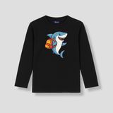 Mixxi Fashion Okula Giden Köpekbalığı - School Shark Uzun Kollu Baskılı Unisex Çocuk Tişört (4-13 Yaş) - Siyah - 12 - 13 Yaş