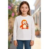 Mixxi Fashion Punch ve Peluş Oyuncağı Maymun Monkey Baskılı Uzun Kollu Unisex Çocuk Tişört (4-13 Yaş) - Beyaz - 8 - 9 Yaş