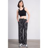 Miya Mira Modest 7080 Bayan Viskon Loose Fit Pantolon Siyah Geometrik Desen