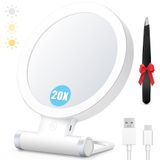 MIYADIVA 20X Işıklı Büyüteçli Ayna, Seyahat Büyüteç Aynası, Işıklı 1X/20X Makyaj Aynası, Ayarlanabilir Saplı Seyahat Makyaj Aynası, Kaşları Koparmak için Dokunmatik Anahtar Işıklı Ayna
