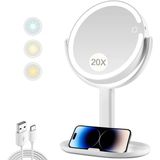 Miyadiva Işıklı Makyaj Aynası,Işık Dokunmatik Anahtarlı 20X Büyüteç Aynası,3 Renkli Işık 80 Led'li Makyaj Aynası,2 Taraflı Işıklı Büyütülmüş Ayna 8.8 İnç