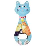 Miyav Kedi Mıknatıslı Şişe Kapak Açacağı, Buzdolabı Magnet Mavi, 5.5x14 cm, Seramik Kaplama Kedili Açacak