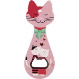 Miyav Kedi Şeklinde Mıknatıslı Şişe Kapak Açacağı, Buzdolabı Magnet Pembe, 5.5x14 cm, Seramik Kaplama (Pembe)