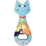 Miyav Mıknatıslı Şişe Kapak Açacağı, Buzdolabı Magnet Mavi, 5.5X14 Cm, Seramik Kaplama Kedili Açacak