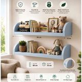 Miyavera Ahşap Duvar Rafı 50X13 cm Mdf Çocuk Odası Kitap, Oyuncak ve Dekor Rafı - Mavi - Beyaz