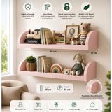 Miyavera Ahşap Duvar Rafı 50X13 cm – Mdf Çocuk Odası Kitap ,oyuncak ve Dekor Rafı - Pembe