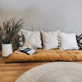 Miyolin Keten Koltuk Pedi, Yıkanabilir Şilte, Keten Koltuk Minderi, Elyaf Dolgulu Koltuk Örtüsü - 55 x 60 cm - Hardal