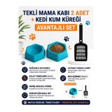 miyorapet 2 Adet Kedi Mama ve Su Kabı + Kedi Kum Küreği Seti ** Papyon hediyeli
