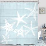 Miyotaa Plaj Denizyıldızı Duş Perdesi Seti 150 cm x 180 cm Deniz Köpüğü Ahşap Rustik Köy Okyanus Vintage Çiftlik Evi Pastel Polyester Su Geçirmez Kumaş Banyo Perdesi 12 Kancalı