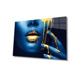 Miyrem Kadınlar Sarı Dudak Mavi Kadın Cam Tablo 36x23- myrm1098