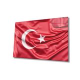 Miyrem Kırmızı Dalgalı Türk Bayrağı Cam Tablo 72X46- myrm1823