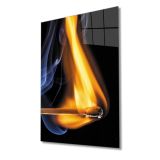 Miyrem Sarı Mavi Ateş Yanan Kibrit Cam Tablo 110X70- myrm572