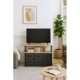 Miyuhome 2 Raflı 6 Çekmeceli Tv Sehpası Deri Çekmeceli Tv Ünitesi Kitaplıklı Tv Sehpası - Antrasit