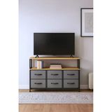Miyuhome 2 Raflı 6 Çekmeceli Tv Sehpası Deri Çekmeceli Tv Ünitesi Kitaplıklı Tv Sehpası