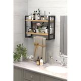 miyuhome 2 Raflı Metal Düzenleyici Havluluk Baharatlık Duvara Monte Banyo Rafı Metal Organizer Çok Amaçlı Raf safir meşe