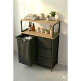 miyuhome 3 Çekmeceli Metal Kızaklı Çamaşır Sepeti 40 LT Kirli Sepeti 2 Raflı Banyo Dolabı Kirli Sepeti