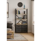Miyuhome 4 Çekmeceli 4 Raflı Kitaplık Çalışma Odası Düzenleyici Metal Kitaplık Deri Çekmeceli Kitaplık - Antrasit