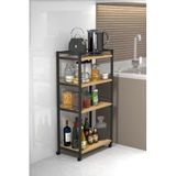 miyuhome 4 Raflı Metal Düzenleyici Tekerlekli Kiler Tekerlekli Banyo Rafı Metal Organizer Çok Amaçlı Raf Safir Meşe