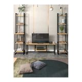 Miyuhome Bade Tv Ünitesi Yaşam Ünitesi Seti Metal Kitaplıklı Dekoratif Tv Ünitesi Çok Amaçlı 3'Lü Set Safir