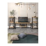miyuhome Hira TV Ünitesi Yaşam Ünitesi Seti Metal Kitaplıklı Dekoratif TV Ünitesi Çok Amaçlı 3'lü Set Safir Safir meşe