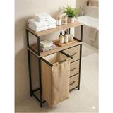 miyuhome Jüt Kumaşlı 3 Çekmeceli Metal Kızaklı Çamaşır Sepeti 40 LT Kirli Sepeti 2 Raflı Banyo Dolabı jüt 60 x 100