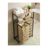 miyuhome Jüt Kumaşlı 3 Çekmeceli Metal Kızaklı Çamaşır Sepeti 40 LT Kirli Sepeti 2 Raflı Banyo Dolabı
