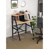 Miyuhome Pratik Çalışma Masası Raflı Ofis Masası Yemek Masası Okul Yurt Masası Metal Raflı Çalışma Masası - 60X76X97 - Safir Meşe - Siyah