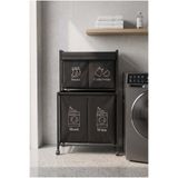 miyuhome Tekerlekli Metal 2 Katlı 4 Bölmeli Baskılı Çamaşır Sepeti 140+40 LT Çamaşır Sepeti Kapaklı Kirli Sepeti