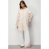 Mizalle Armürlü Modern Kesim Uzun Taş Rengi Tunik