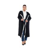 Mizalle Beyaz Örgü Detaylı Siyah Uzun Oversize Hırka