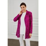 Mizalle Full Payet İşli Düğmesiz Fuşya Pembe Abiye Ceket