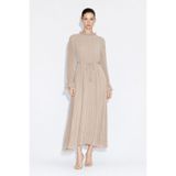 Mizalle Full Piliseli Maksi Elbise, L, M2MZ1030120384, Taş Rengi, Kadın