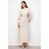 Mizalle Geniş Kol Manşetli Maksi Kloş Elbise, L, M2MZ1030120383, Bej, Kadın