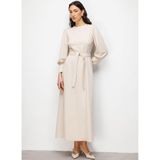 Mizalle Geniş Kol Manşetli Maksi Kloş Elbise, S, M2MZ1030120383, Bej, Kadın
