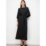 Mizalle Geniş Kol Manşetli Maksi Kloş Elbise, S, M2MZ1030120383, Siyah, Kadın